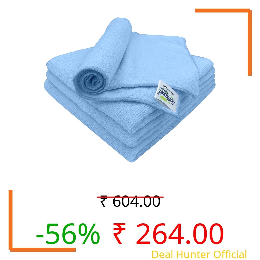 SOFTSPUN Microfiber Cloth 4 pcs 40x40 cms 340 GSM Sky Blue Thick Lint & Streak Free Multipurpose Cloths Automotive Microfibre Towels for Car Bike Cleaning Polishing Washing & Detailing.