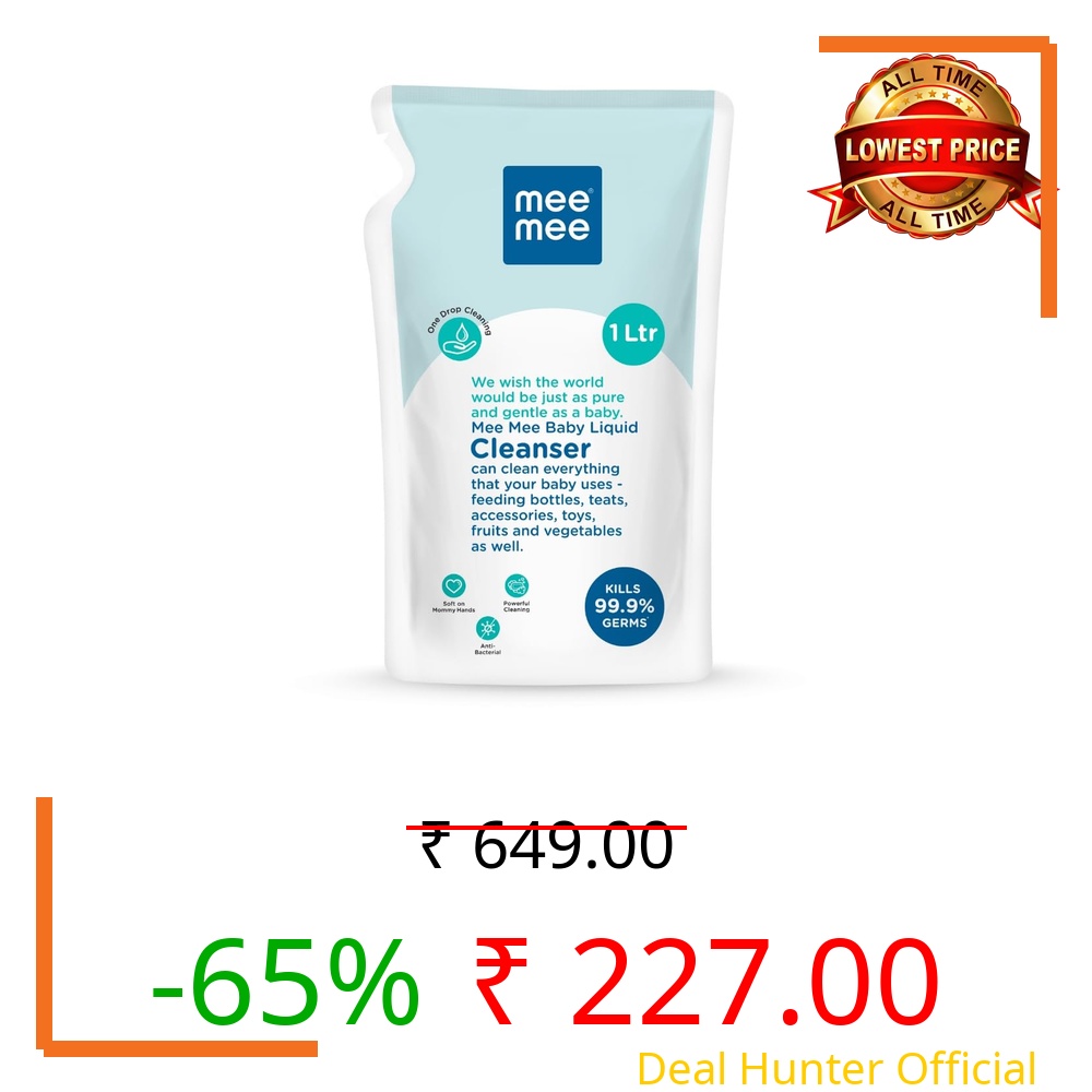 Mee Mee Baby Liquid Cleanser 1 L, Anti-Bacterial Kills 99.9% Germs | For Feeding Bottles, Nipples, Accessories, Toys, Fruits & Vegetables | No Alcohol, One Drop Cleaning, Dermatologically Tested