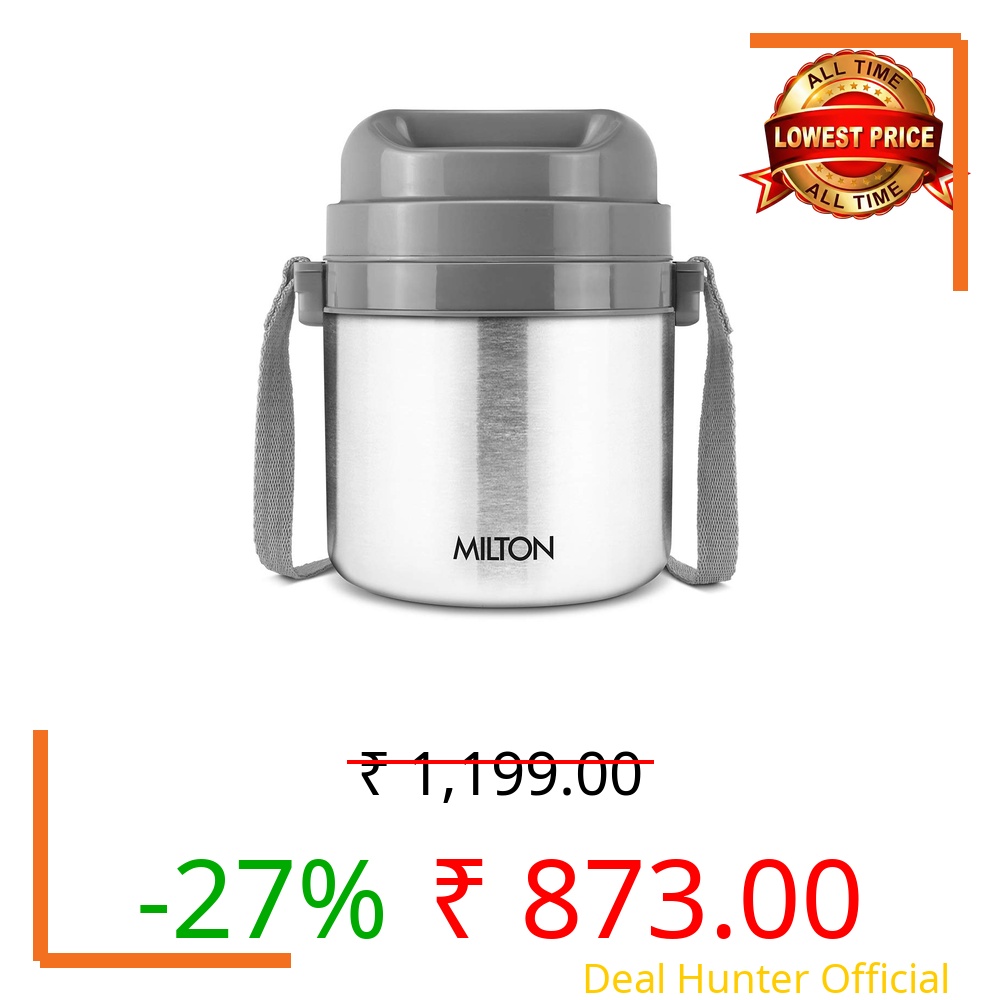 Milton Glint 3 Thermosteel Insulated Stainless Steel Tiffin Box, 900 ml, Steel Plain