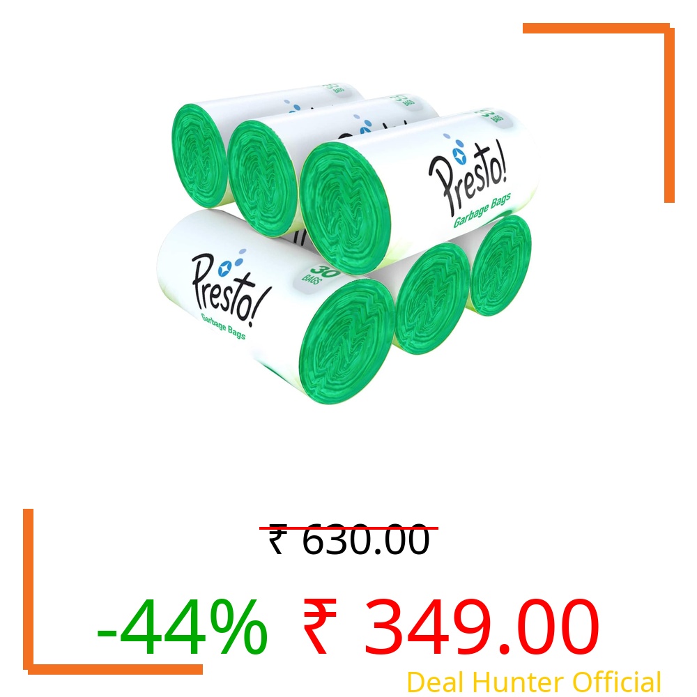 Amazon Brand - Presto! Garbage Bags | Medium | 180 Count | 30 Bags X 6 Rolls | 19 X 21 Inches | For Wet Waste | Green