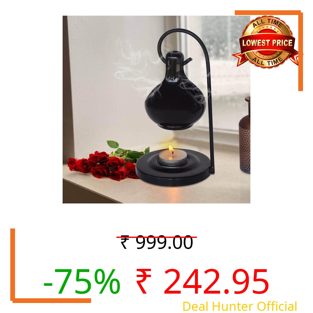 Pure Source India Ceramic Aroma Oil Diffuser Hanging Burner for Home Fragrance Decoration and Gifting, 4 x 8 Inch (Hanging - Black)