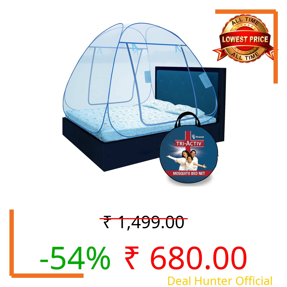 Tri-Activ Mosquito Net for Double Bed I King-Size Premium Machardani by Piramal I 30 GSM I Strong and Durable I Pop-up Format I Foldable I Corrosion Resistant, Blue