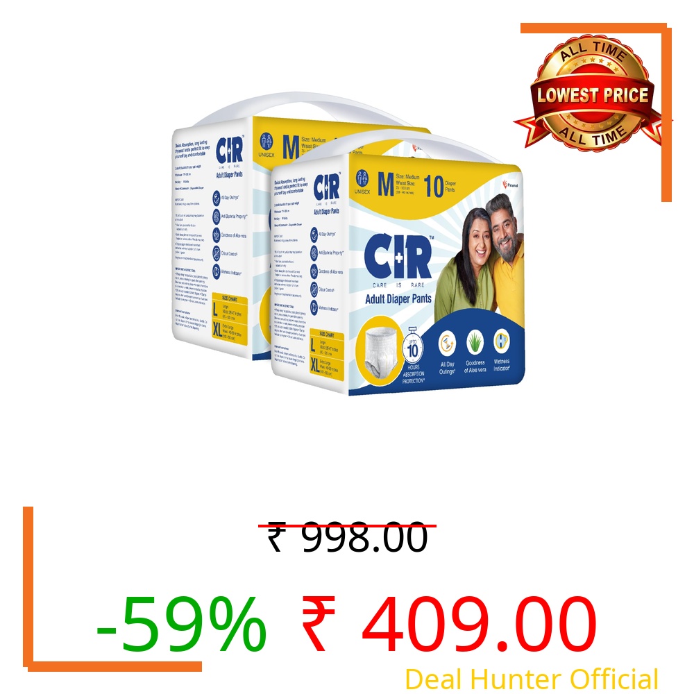 CIR Adult Diaper Pants Style | Adult Diaper Medium Size (M)|Waist (75-100 cm|30”- 40”) |10 hr Absorption-Protection | Unisex with Wetness Indicator | Odour Control | Goodness of Aloe Vera | 20 Units