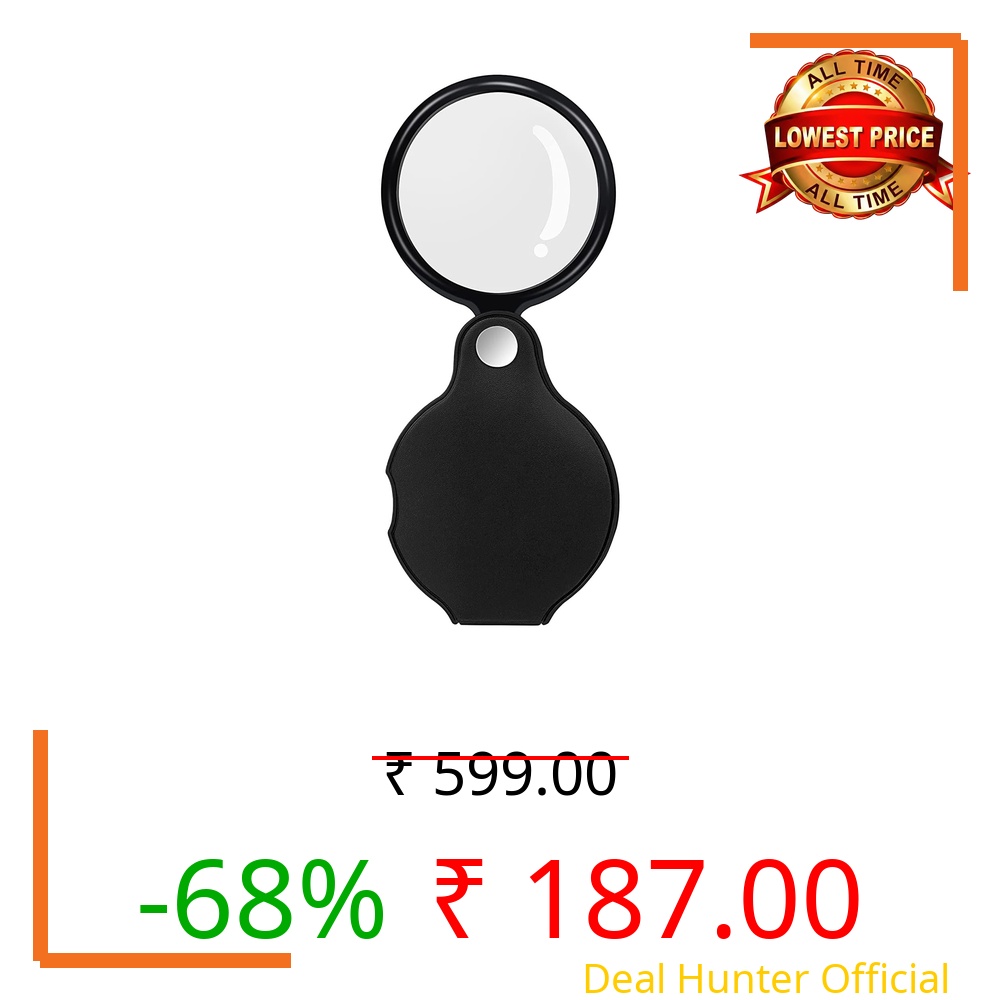 Lucky Store Pocket Magnifier 50mm 10X Mini Magnifying Glass Folding Pocket Magnifying Glass with Black Rotating Protective for Reading, Books, Jewelry