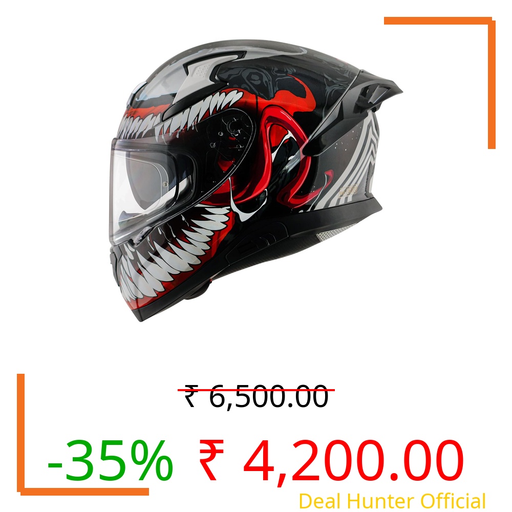 Axor Apex Marvel Venom Full Face Motorbike Helmet, Premium Graphic Finish with Sporty Aerodynamic Design – Black Red - XL