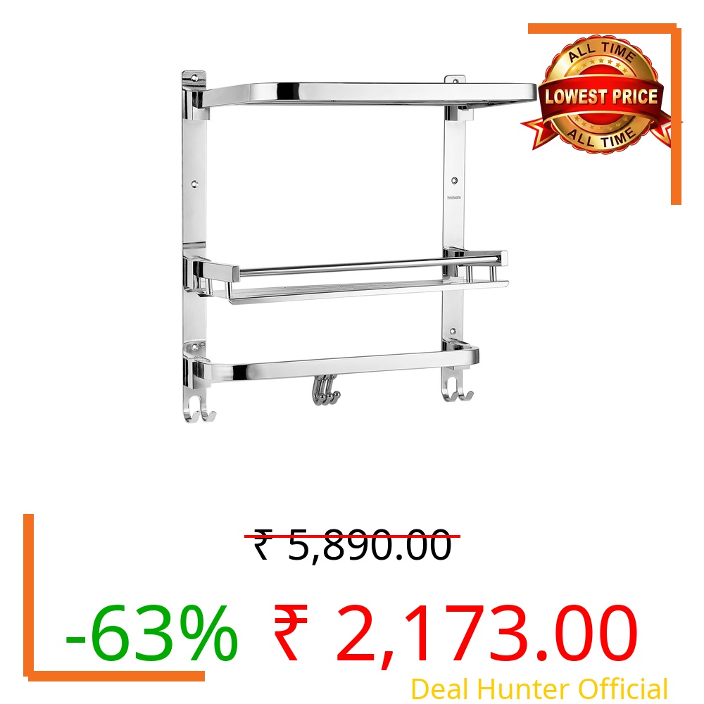 Hindware Bathroom Accessories 3-Layer Multi-Purpose Shelf | Made of Stainless Steel | Foldable & Convenient | Spave Saving