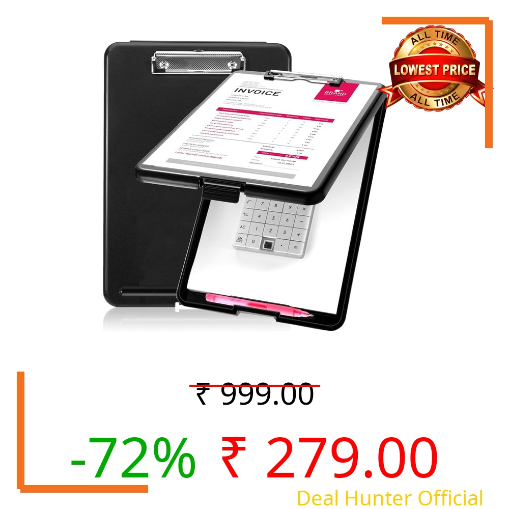 Versatile A4 Clipboard, Writing Case A4 with Storage Compartment, Metal Clip and Pen Holder, Durable Conference Folder, Clipboard Folder for Classroom, Office, Restaurant, Doctor's Office, Black