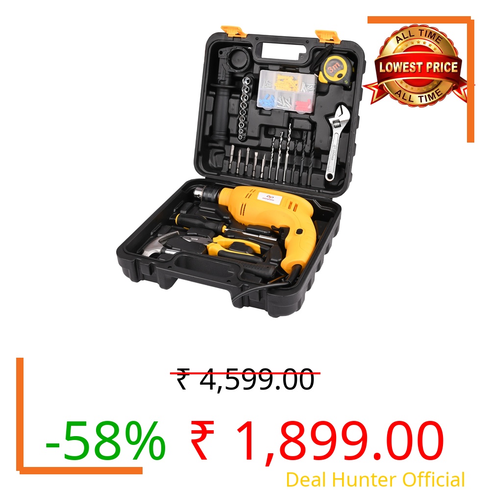 Asian Paints Corded Electric Professional Impact Drill Tool Kit,550 Watts,2900 Rpm,Chuck 13Mm Machine Variable Speed,Forward/Reverse Rotation,Double Insulation,Improved Carbon Brush(88 Pcs),Yellow