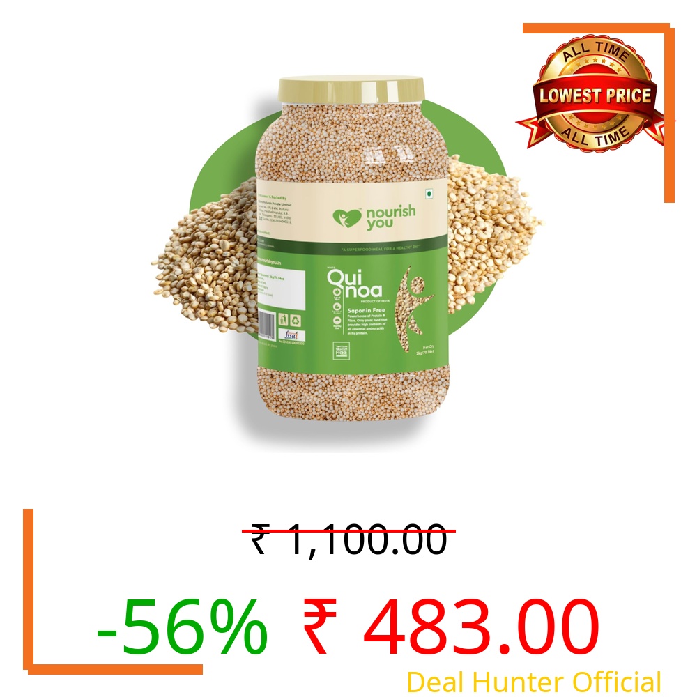 Nourish You White Quinoa Seeds 2Kg Jar | Healthy Food | Gluten-Free | Saponin Free | High Protein & Fiber | Diet Food | 100% Wholegrain Breakfast Cereal