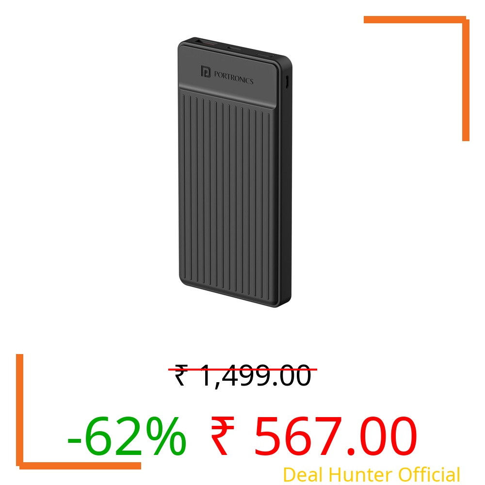 Portronics Luxcell B12 10,000mAh 12W Power Bank, Ultra Slim Power Bank with USB-A Output Port & Dual Input Ports (Micro & Type C) | BIS Certified | Free Type C Cable| Made in India(Black)