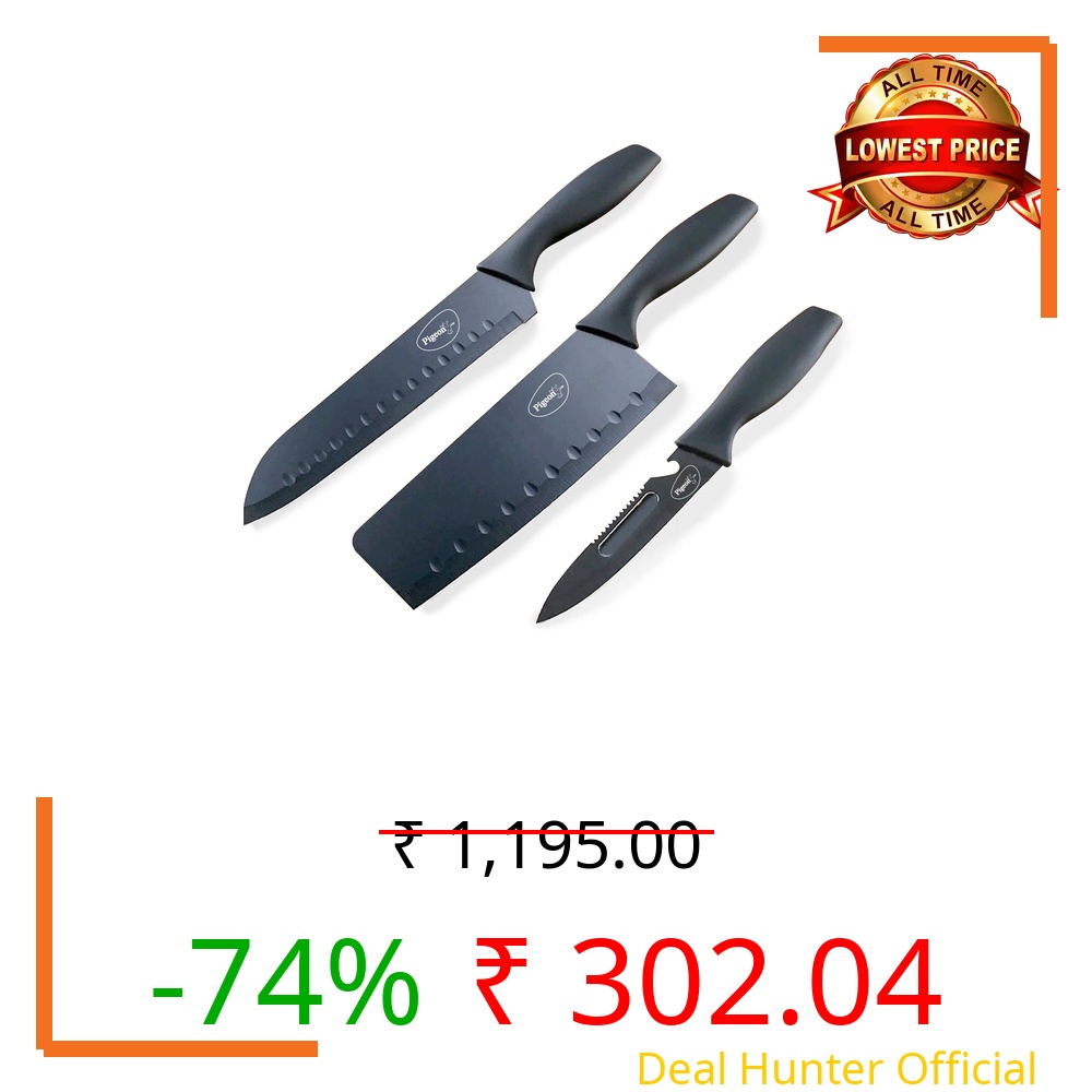 Pigeon by Stovekraft Edge High Grade Stainless Steel 3 Pcs Kitchen Knife Set| Black