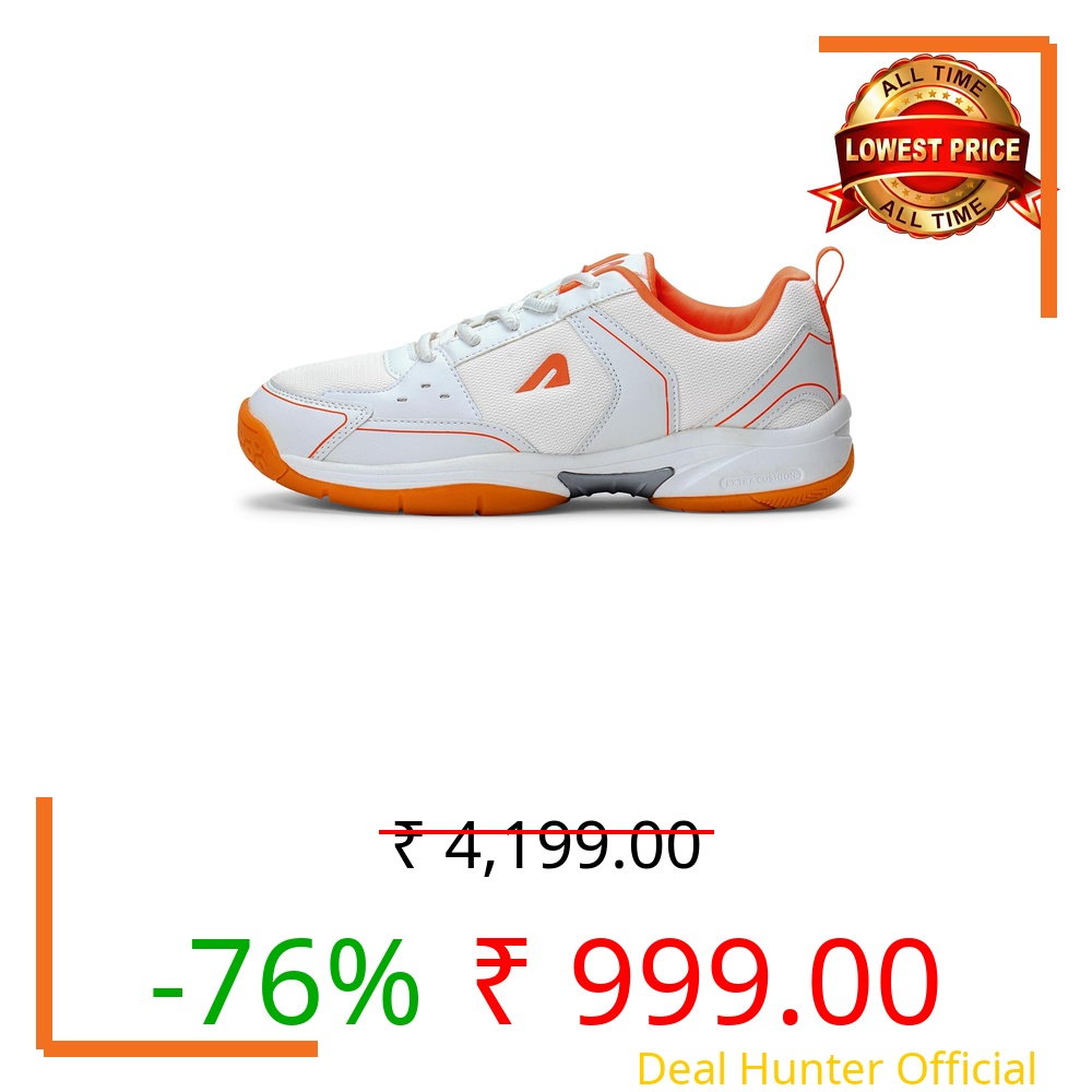 Boldfit Badminton Shoes for Man Lightweight Non Marking Shoes for Badminton Breathable Anti Skid Shoe for Man Shuttle Non Marking Indoor Shoe for Pickleball, Tennis, Padel, White Orange - 09