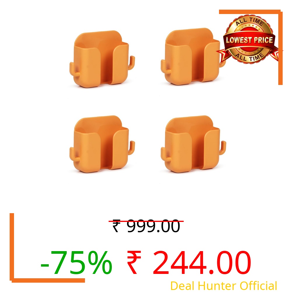 WALLVIEW TECH Pack of 4 Wall Mount Phone Holder Mobile Charging Stand with 2 Hook Mobie Holder for Bedroom Bathroom Kitchen Shelves Office Table Top -(Orange)