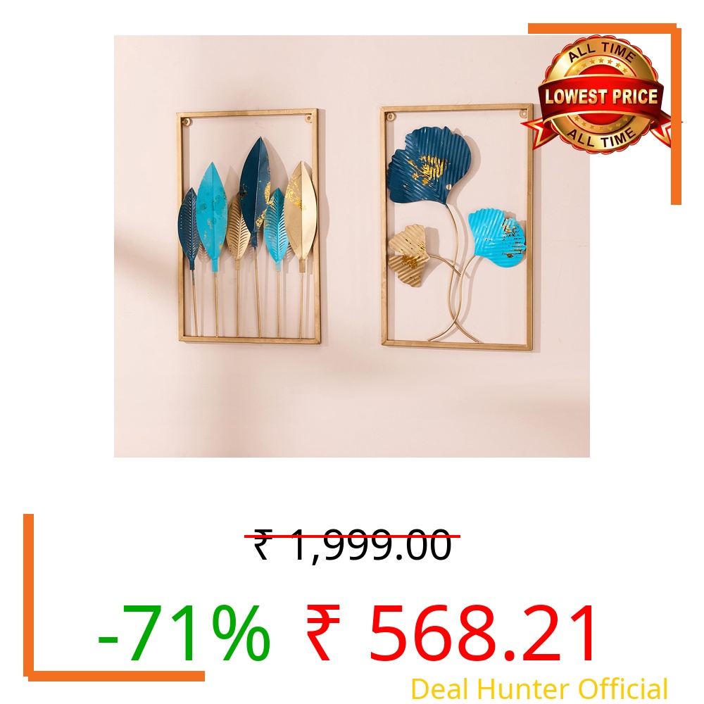 Amazon Brand - Solimo Metal Leaf Wall Hanging Decor | Nature-Inspired Leaf Design | Easy Installation (Set of 2 | Gold)