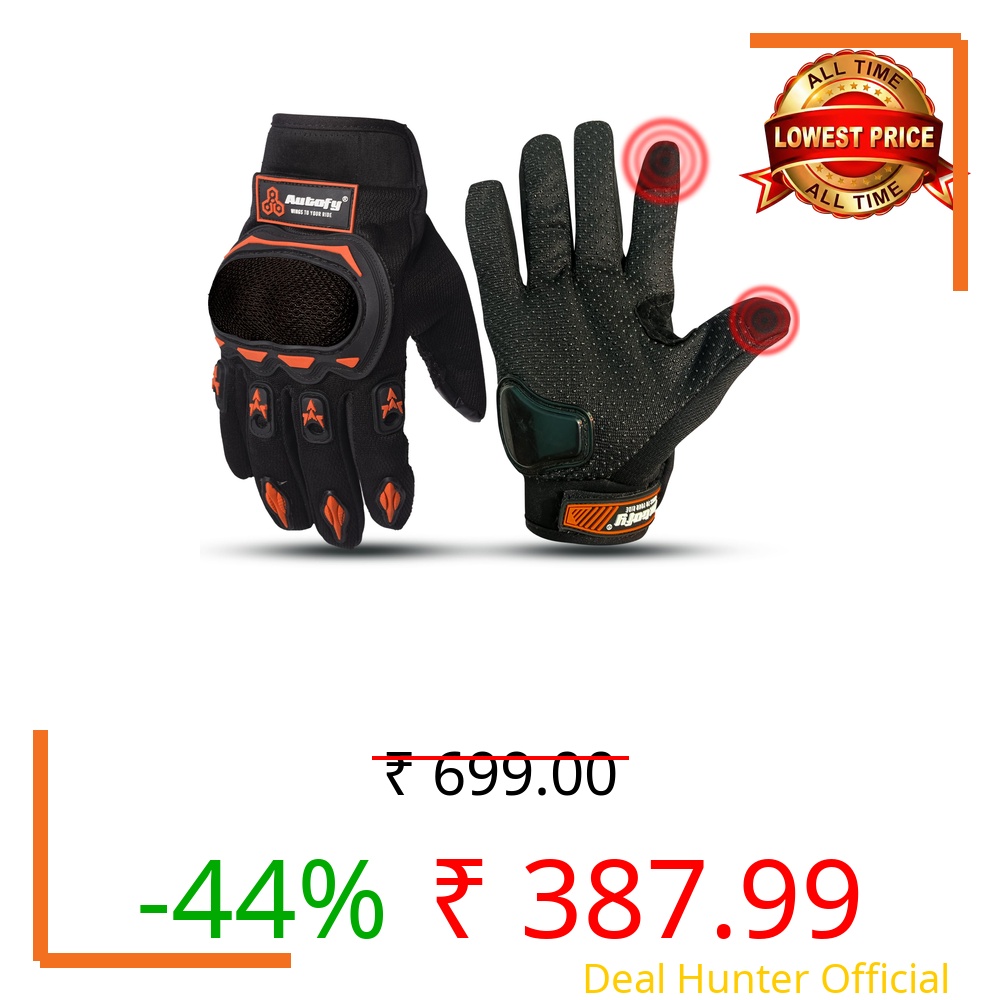 Autofy FANTOM Bike Riding Gloves TPR Knuckle Protection Touchscreen Compatible Palm Protection Padding Hand Gloves for Bike Bike Gloves Men Bike Accessories Washable Fabric (Size: XL, Orange & Black)