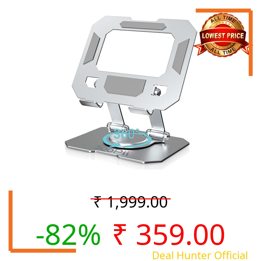 SOOPII 360°Rotating Metal Portable & Foldable Cell Phone Stand Anti Slip for Office & Kitchen, Adjustable Tablet Stand for All Mobile Phones (DM-35)