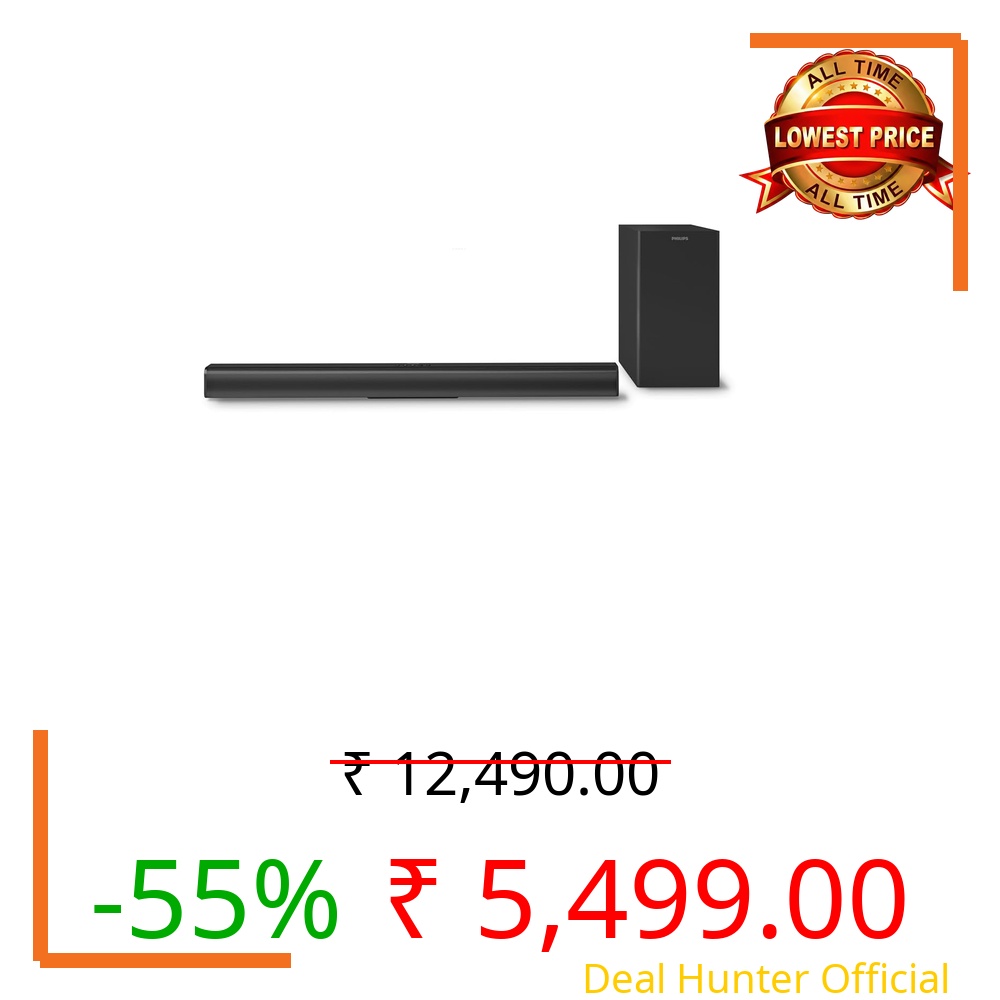 Philips TAB4329 Soundbar: 2.1 CH 100W Wired Subwoofer, Deep Bass Effect – Bluetooth, HDMI ARC & Multiple Connectivity