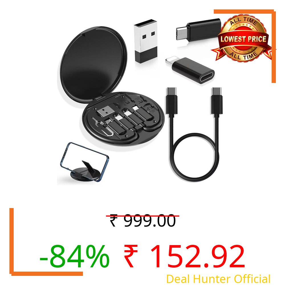 ZedGear All in One 60W USB Type C to C Fast Charging Travel Data Cable Set Micro USB and Lightning Port adapter kit with Inbuilt Phone Stand Compatible with iPhone iPad Samsung OnePlus & Other Devices