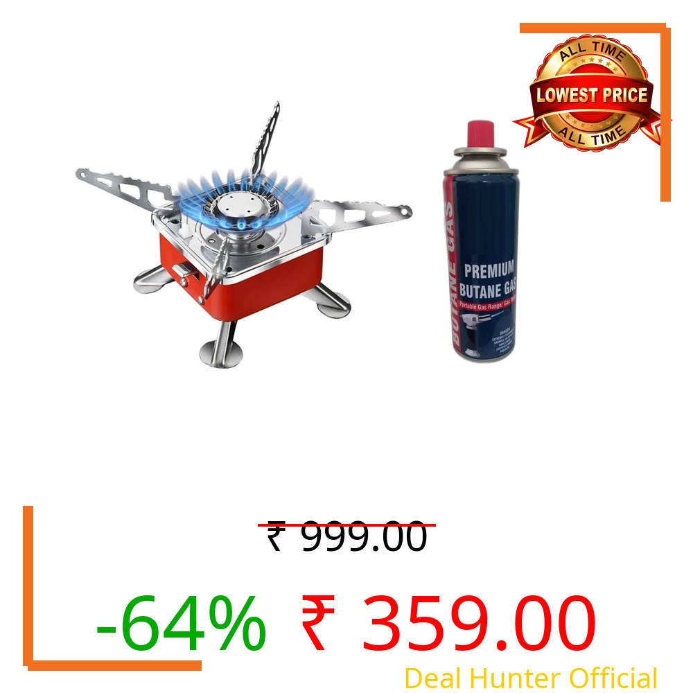 Gadget Deals- camping stove with cylinder | camping gas stove | camping stove - 2800W- Ultra Light Picnic Cooking Gas Burners & butane gas cylinder can - Emergency stove | camping cylinder