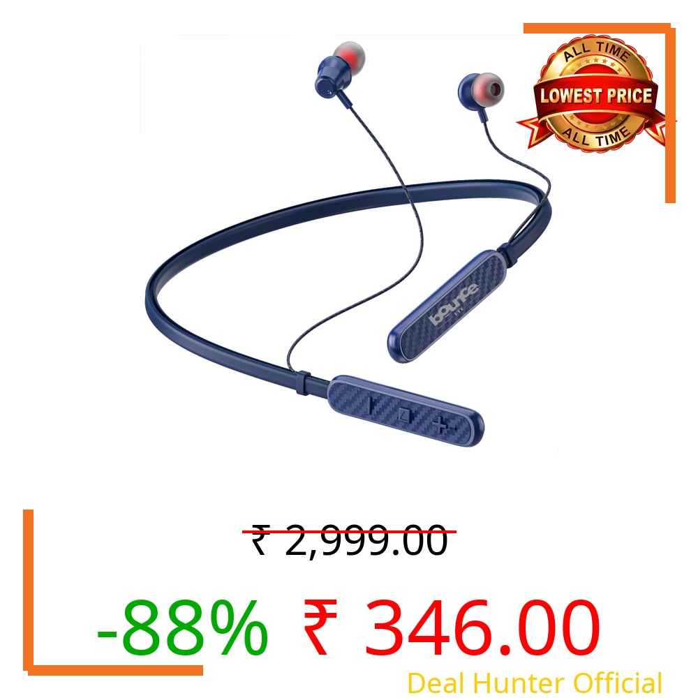 Bouncefit Sonic 144 Bluetooth Wireless Neckband, 35 Hours Continuous Playback Battery, Fast Charge, IPX7, Low Latency, Active Noise Cancellation, Earbuds with Mic Earphones (Blue)