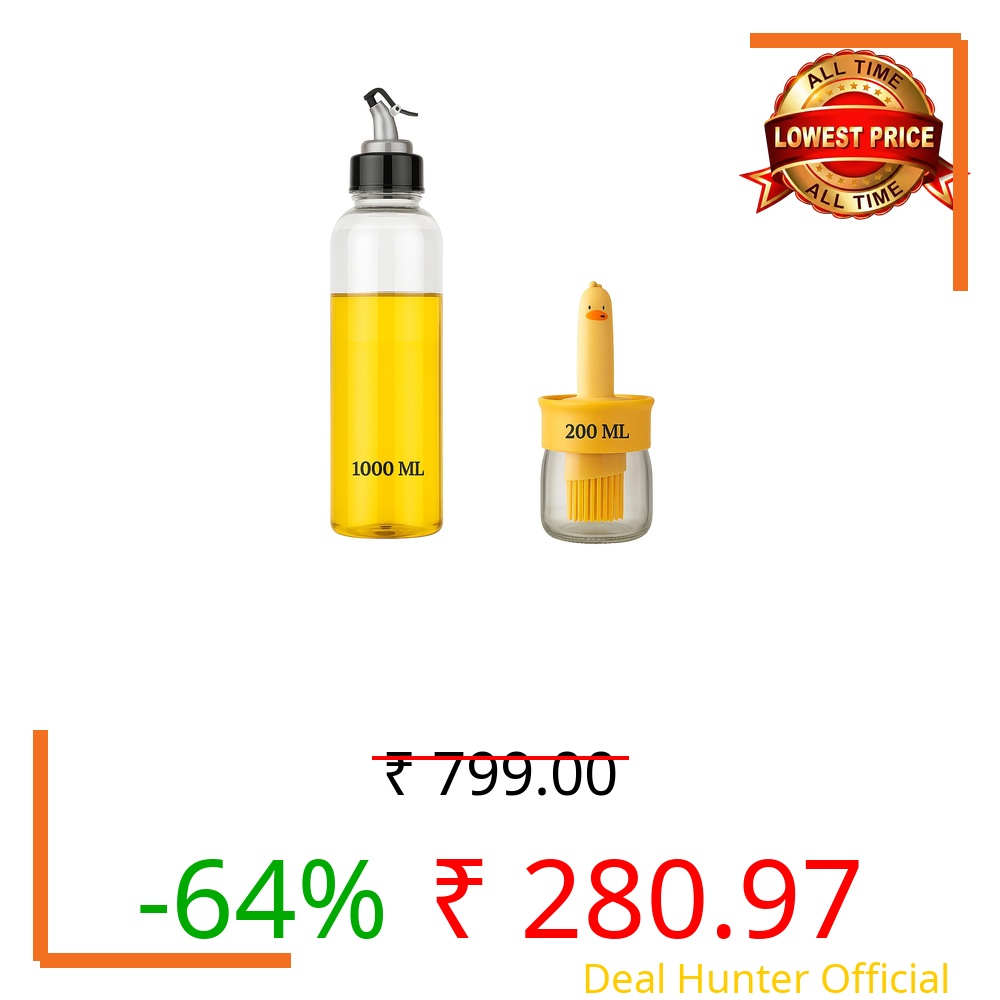 Plastic 1000ml Oil Dispenser Bottle and 200ml Plastic Oil Bottle With Silicone Brush For Havy Premium Set Cooking Vinegar Sauce BBQ Grill Frying Baking,Air Fryer.