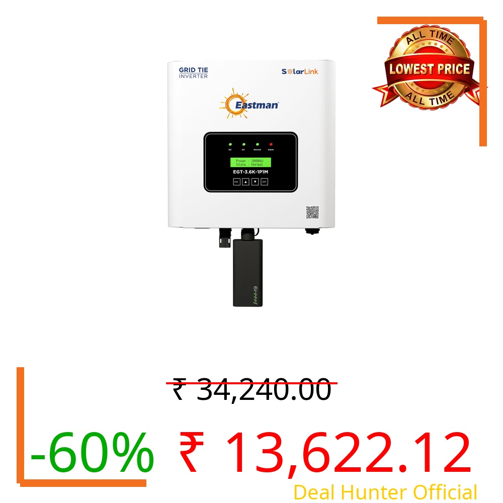 Eastman 3kW Grid Tie Solar Inverter | Single Phase On-Grid System for Residential Use | Smart Monitoring | Lightweight | High Output Efficiency | Surge Protection | 10 Years Warranty