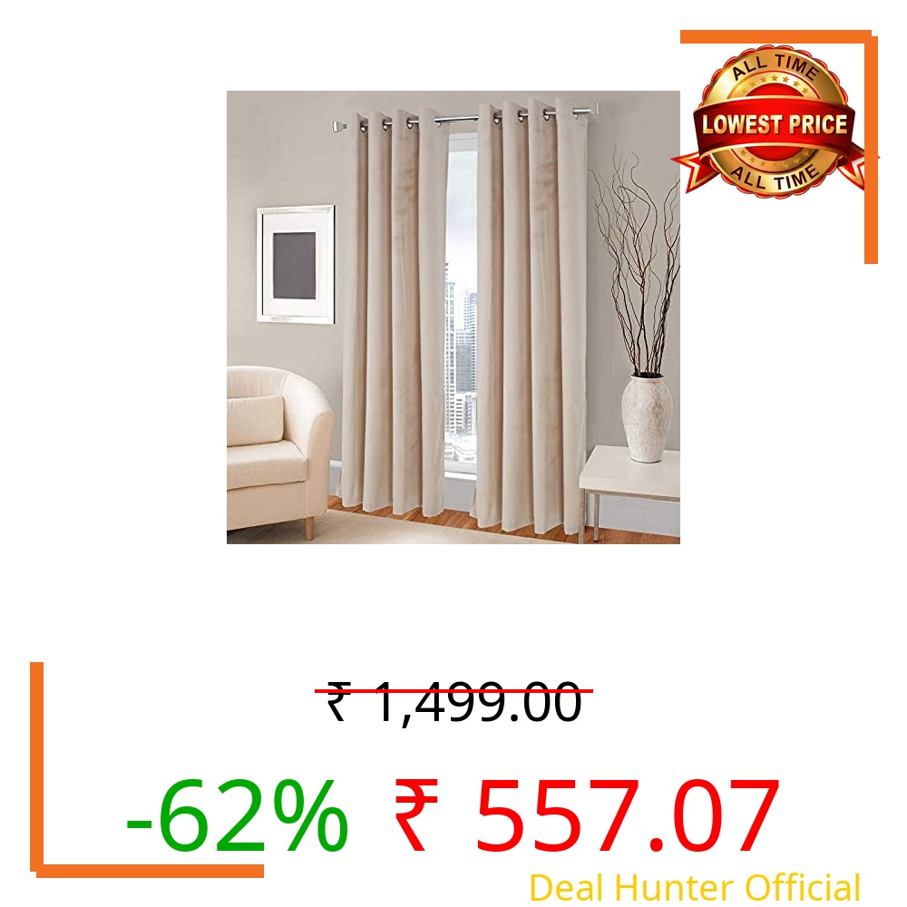 Dashing Fabrics High Sofa Quality Velvet Solid Grommet Room Darkening Eyelet Door Curtains for Living Room, Beige King 5 Feet, Set of 2 Pieces