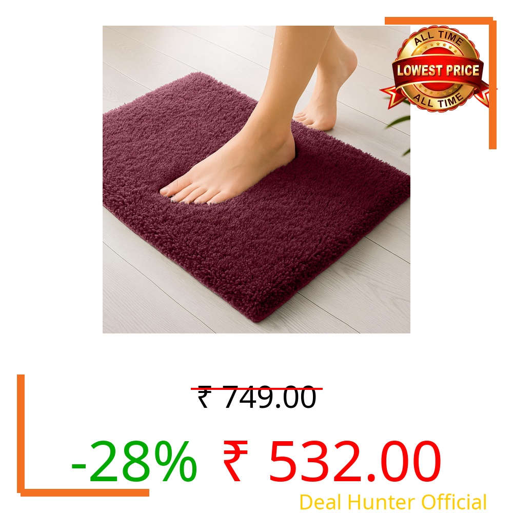 enera Microfibre Bath Mat | Soft & Absorbent 1700 GSM | Non-Slip Latex Backing | Quick Dry, Washable Multipurpose Floor Mat for Bathroom, Bedroom, Kitchen & Home (Stello 40 x 60 cm) (Ruby Maroon)