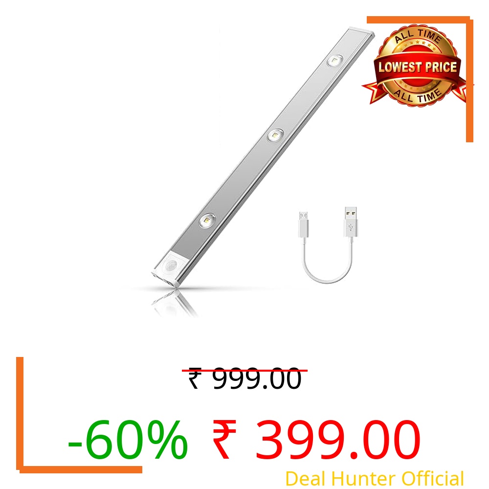 GITGRNTH Motion Sensor Under Cabinet Light, 40 cm,1200 mAh Battery, 3 Dimmable LED Color Modes (Warm/Neutral/Cool White), USB Rechargeable Closet Lamp Wireless Light (White)