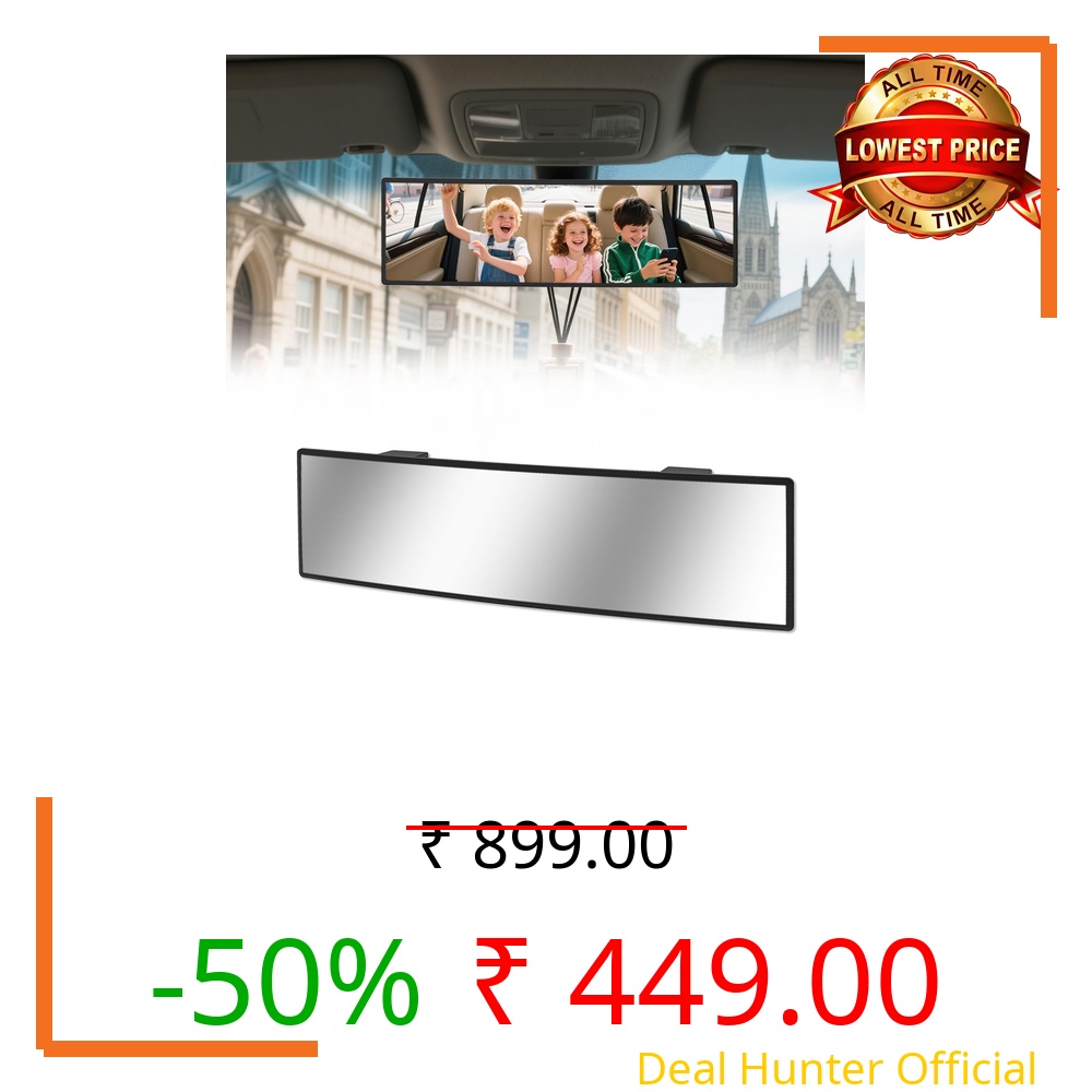 HmmtyRack Rear View Mirror, Chrome Anti-glare Panoramic Rear Mirrors Universal 10 Inch Convex Car Interior Clip on Extra Big Wide Angle Rearview Mirror Extender to Reduce Blind Spot for Car SUV