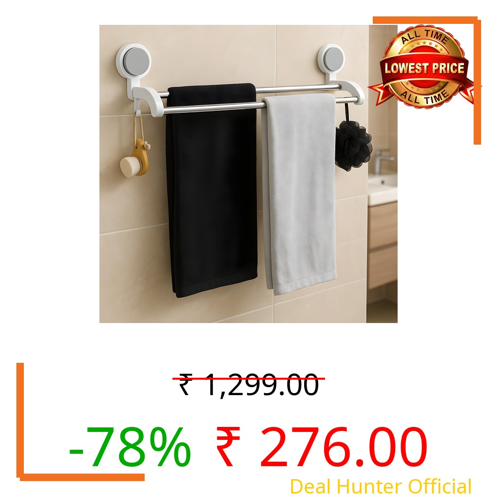 Boniry Self Adhesive Towel Holder | Bathroom Hanger Without Drilling | Strong Suction Wall Mount | Space-Saving Towel Bar for Kitchen or Bathroom, Easy Installation, Durable Design (2 Bars)
