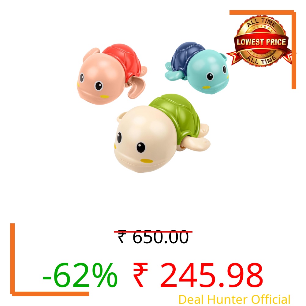 Crackles Wind-Up Turtle Bath Toy for Babies & Toddlers | Floating Swimming Water Toy for Kids 1 to 5 Years Old | Random Color, Pack of 3 | Baby Bathtub Toy, Infant Pool Toy, Wind Up Water Toy
