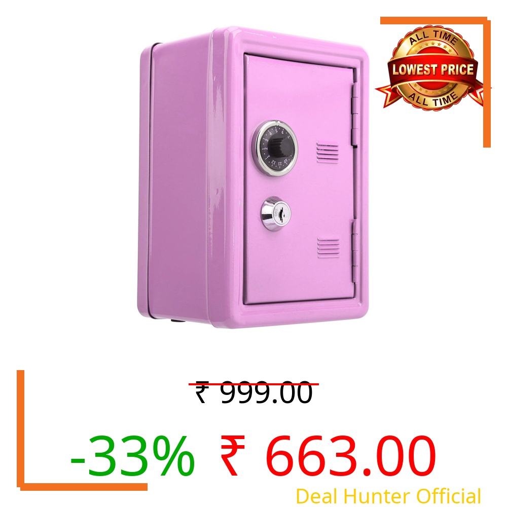 Drofail Kids Piggy Bank Locker Safe Metal Money Box, Children's Mini Key Storage Box with Lock Creative Money Bank Gift for Children-2 Key (Pink)