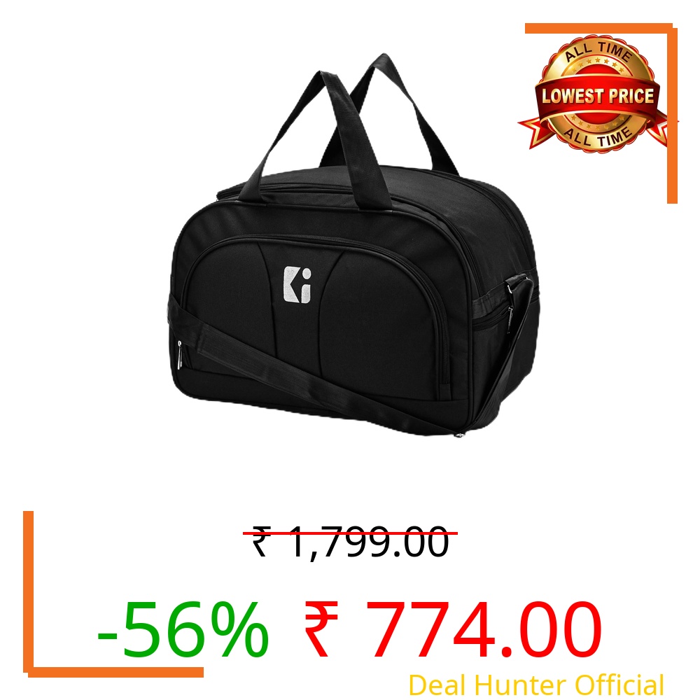Kuber Industries 55 LTR Rexine Duffle Bag with 3 Soft-Sided Cabin & Adjustable Shoulder Strap | Spacious Compartment for Travel Luggage Bag | Black