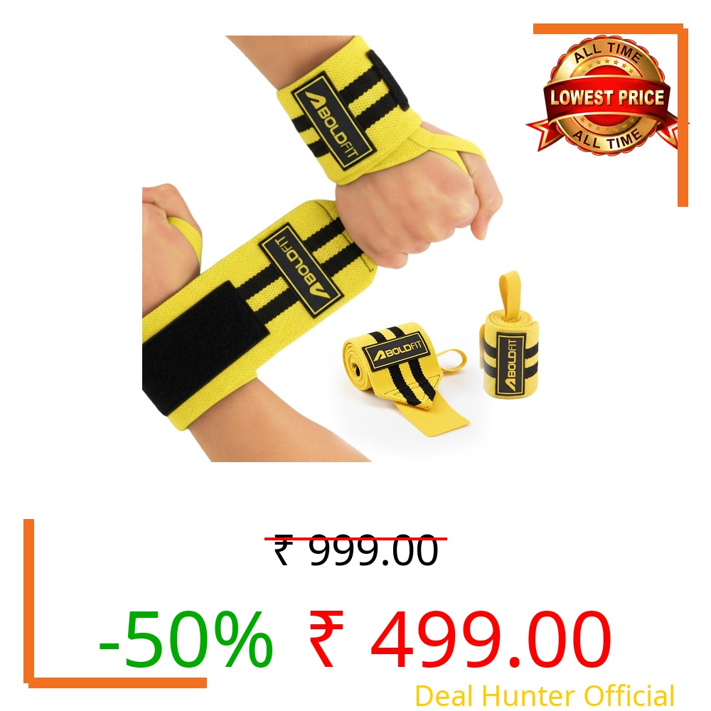 Boldfit Wrist Band for Gym Workout Premium Unisex Wrist Support for Gym Straps for Men with Soft Cushion Hand Band Strap for Man Accessories for Men Workout Wrists Supporter Wrap for Man 1Pair Yellow