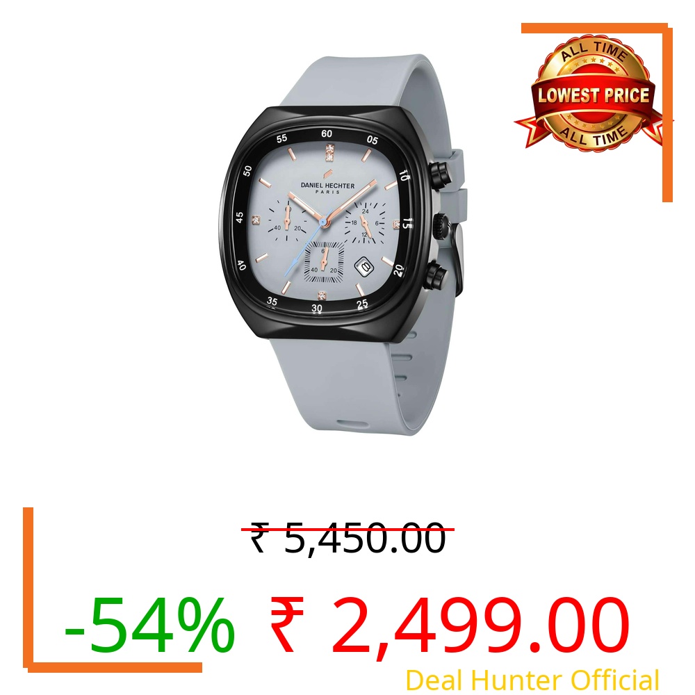 Daniel Hechter Paris Bercy Collection Modern Multi Functional Watch for Men with Square Dial and Silicon Band-DHM1001 (Dial: Black Strap: Grey)