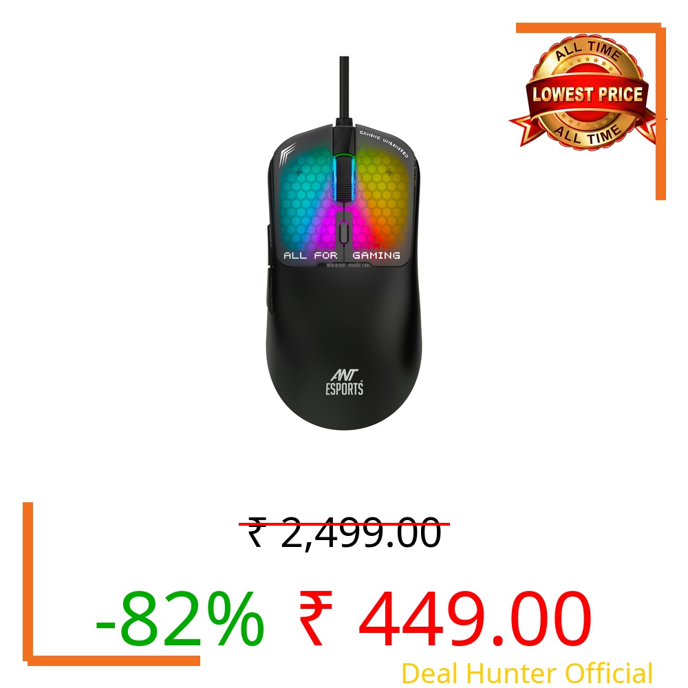 Ant Esports Virtus100 Wired RGB Gaming Mouse | Light Weight |6D Durable Buttons | High Performance Up to 12800 DPI 1000Hz Polling Rate | AI Sensor | 20M Click | Software Support Esports Mouse_ Black