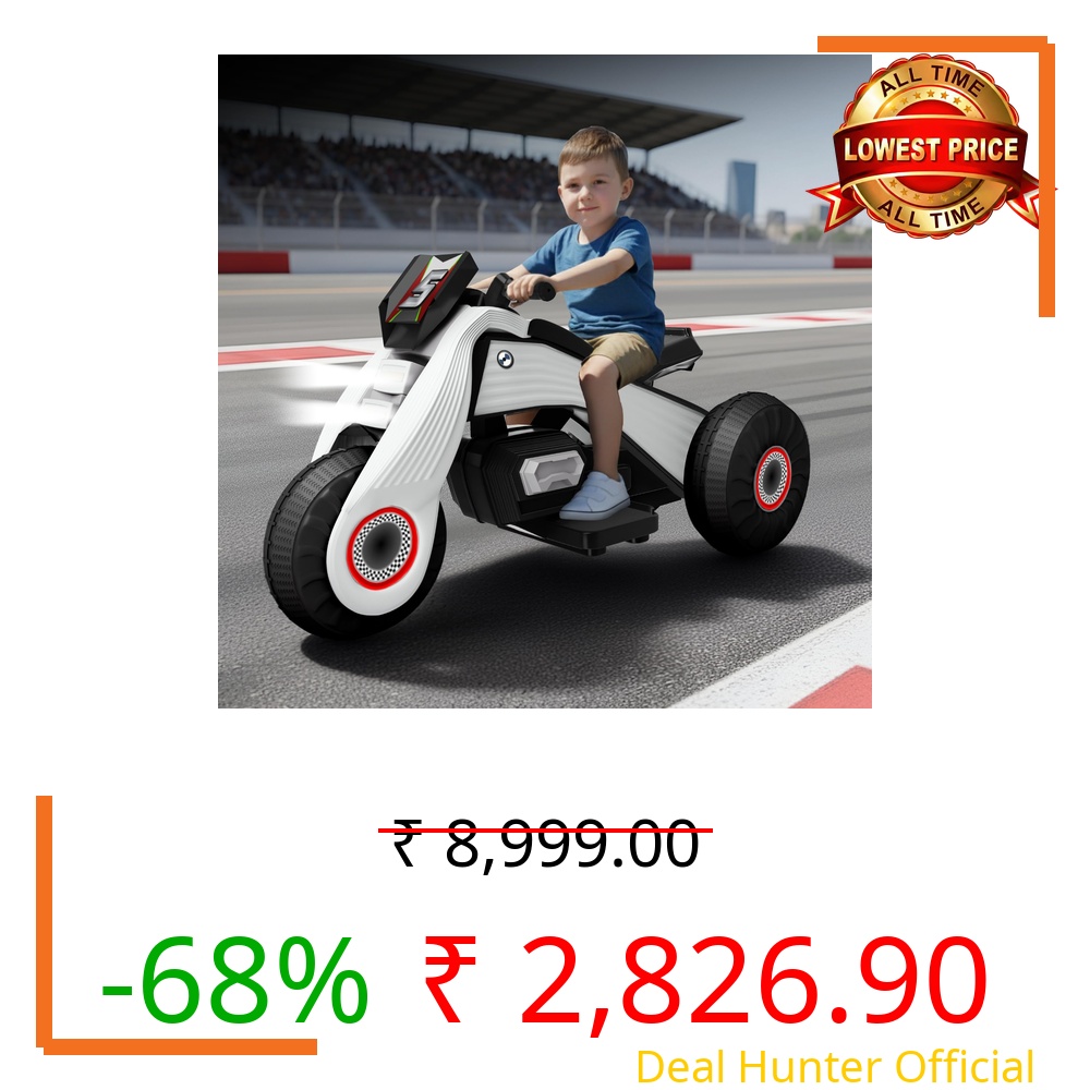 Cockatoo 15E Cruise Rechargable Electric Bike For Kids With Music and LED Light, Kids Scooter Bike for 3+ Yrs Boys & Girls Powered by 6V & 4.5 AH Battery for 4.5Hr-6Hr Ride with Foot Accelerator-White