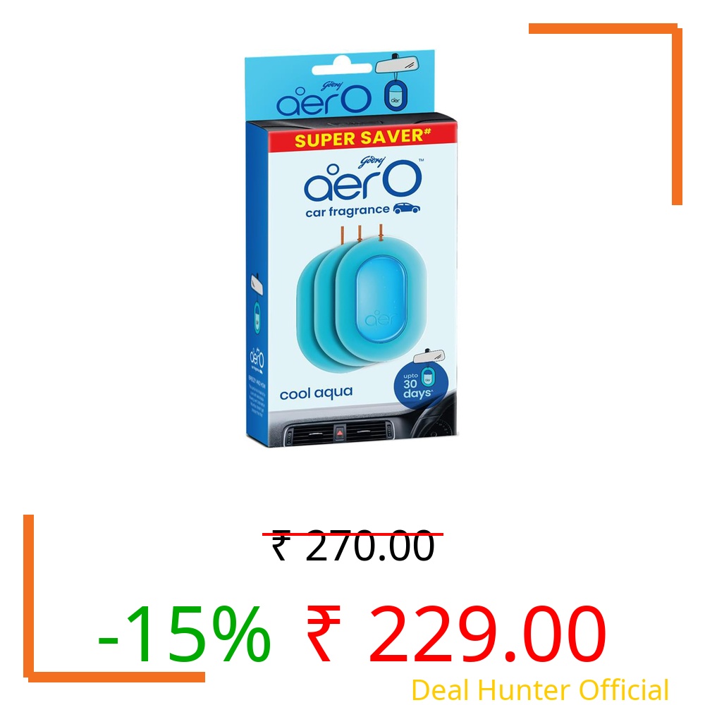 Godrej aer O – Hanging Car Air Freshener – Cool Aqua Pack of 3 (22.5g) | Gel Lasts up to 30 days | Car Accessories