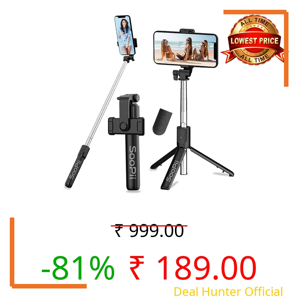 SOOPII K1 Selfie Stick with Tripod Stand,Extendable Selfie Stick for Mobile Phone with Bluetooth Remote,3-in-1 Multifunctional Design for Redmi/Xiaomi/OnePlus/Samsung/Oppo/Vivo and All Phones