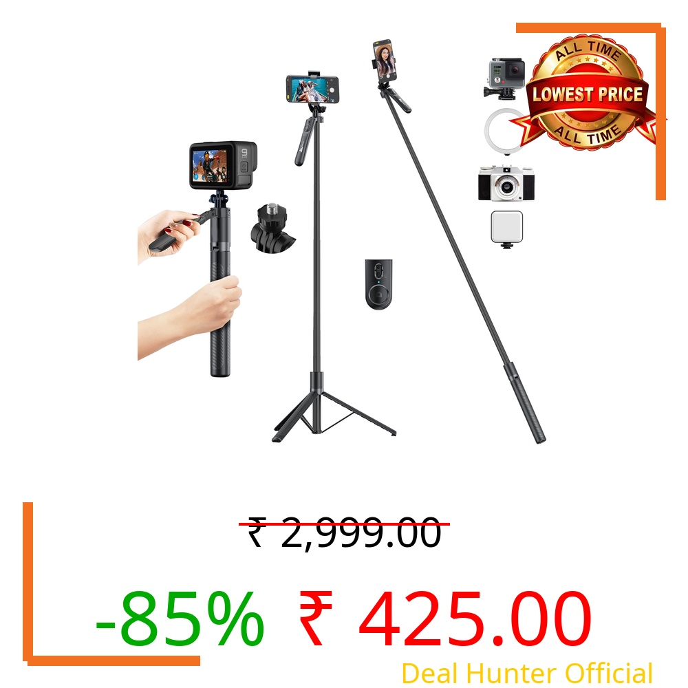 K19 Selfie Stick with Tripod Stand, 6section Telescopic Pole with 62in/158cm Long Stick, Ultimate Stability with 360°Rotating Handle & Reinforced Tripod Stand, Selfie Stick for Photos &Vlogging (S5)