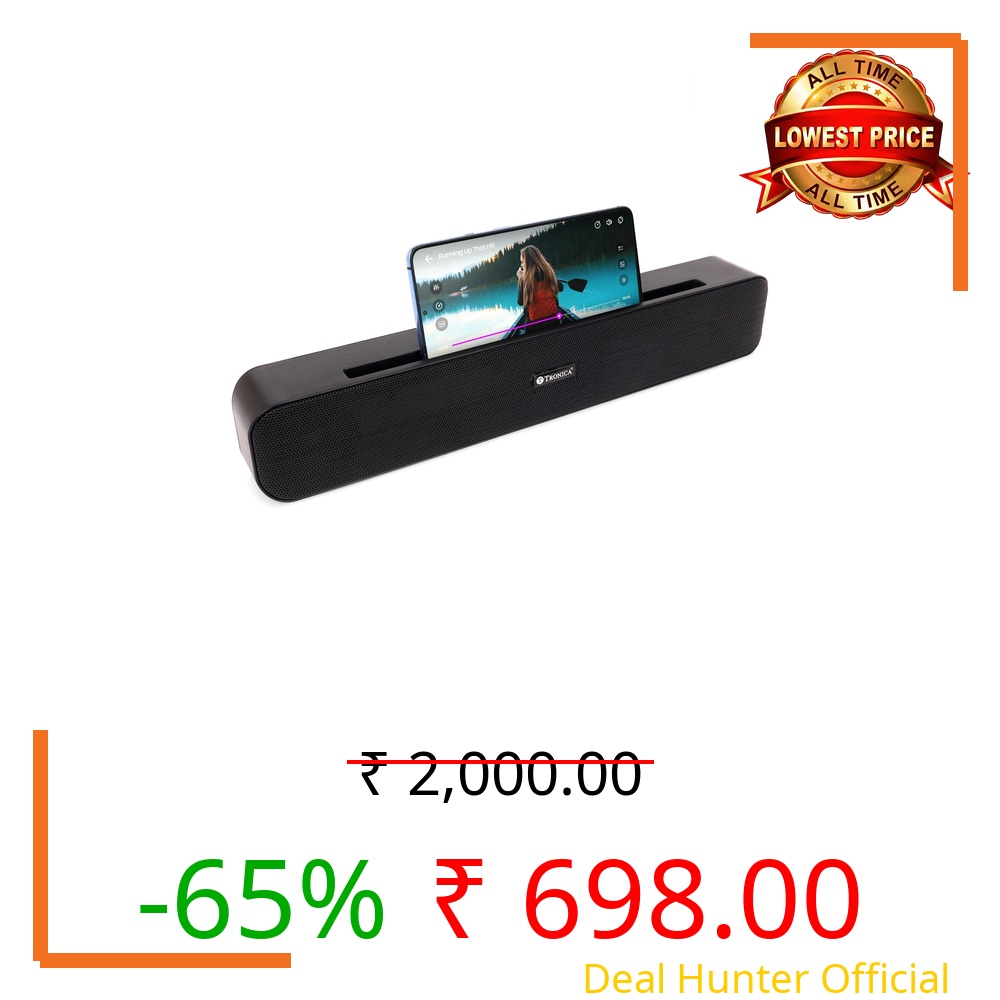 TRONICA 20W PowerBar Bluetooth v5.3 Sound bar with Pristine Sound, 2000 mAh Battery, 2.0 Channel with 54mm Drivers, with FM,TWS, AUX,and USB (Platinum Black)