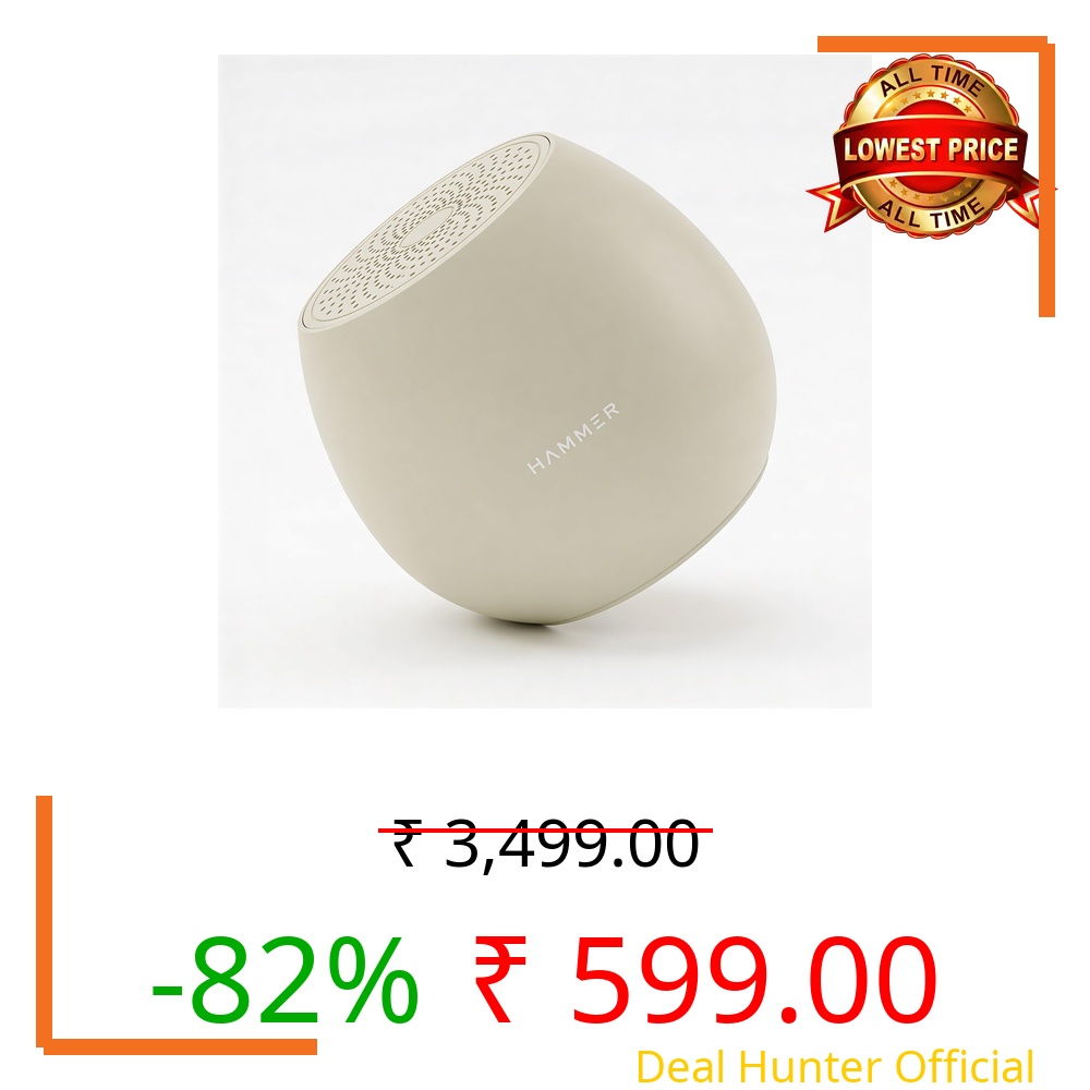 HAMMER Drop X1 5W Bluetooth Speaker with Twin Pairing, Bluetooth v6.0, 32 Hours Playtime, 52mm Drivers (Beige)